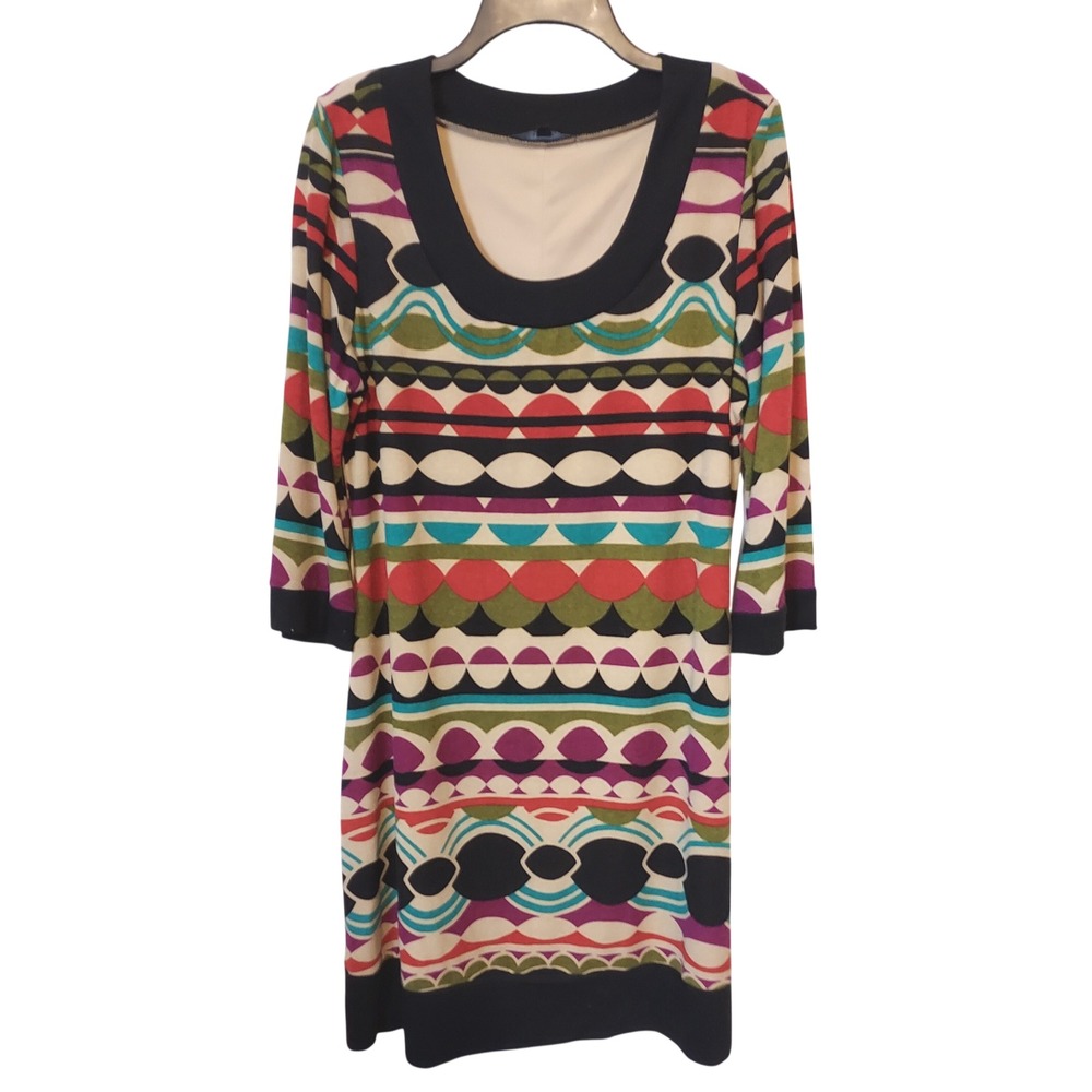 Tiana B Shift Dress Womens 16 Multicolor Geometric Mod Retro Scoop Neck Boho 70s